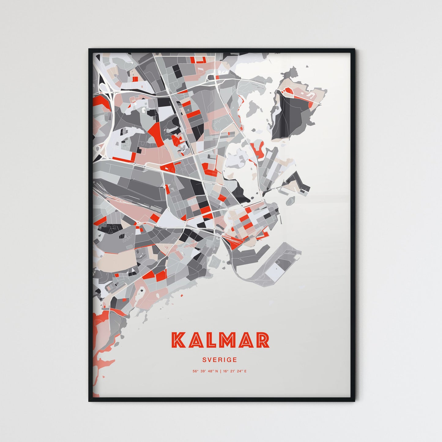 Colorful KALMAR SWEDEN Fine Art Map Modern