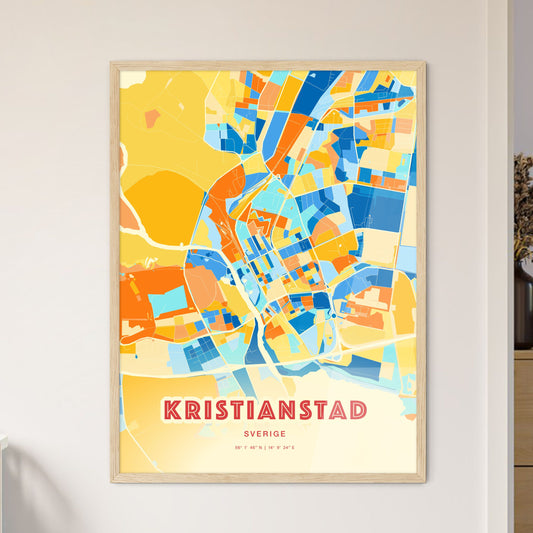 Colorful KRISTIANSTAD SWEDEN Fine Art Map Blue Orange