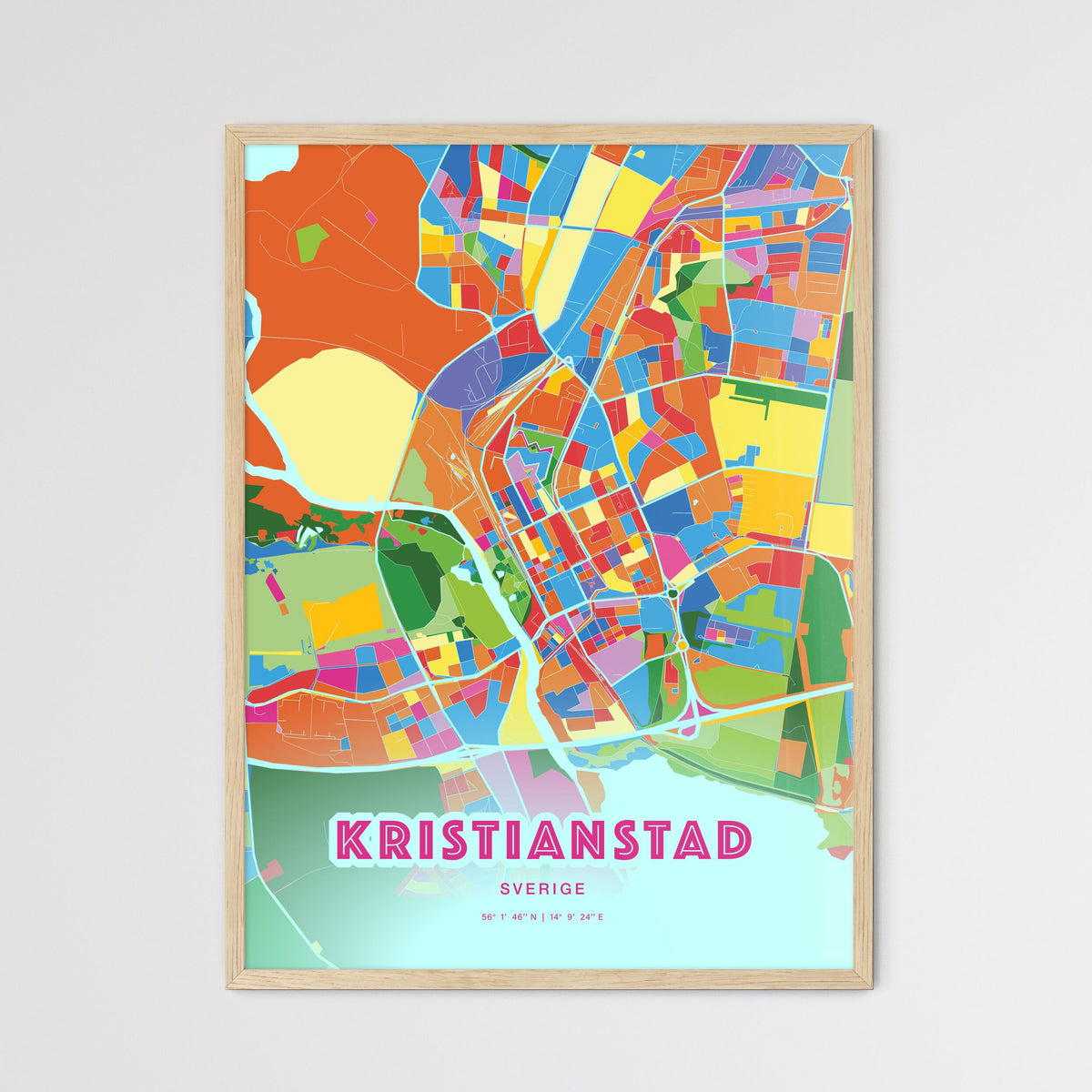 Colorful KRISTIANSTAD SWEDEN Fine Art Map Crazy Colors