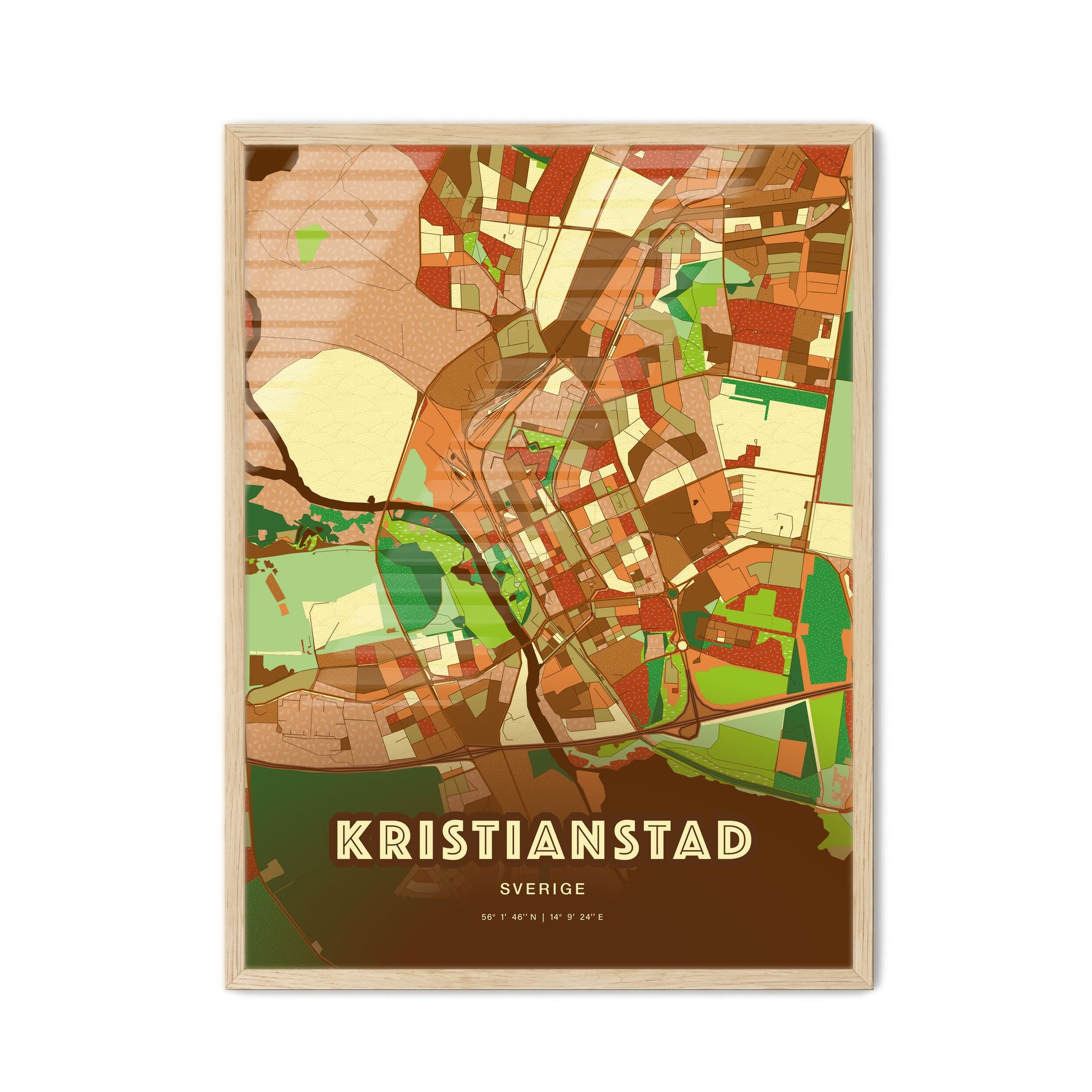 Colorful KRISTIANSTAD SWEDEN Fine Art Map Farmhouse