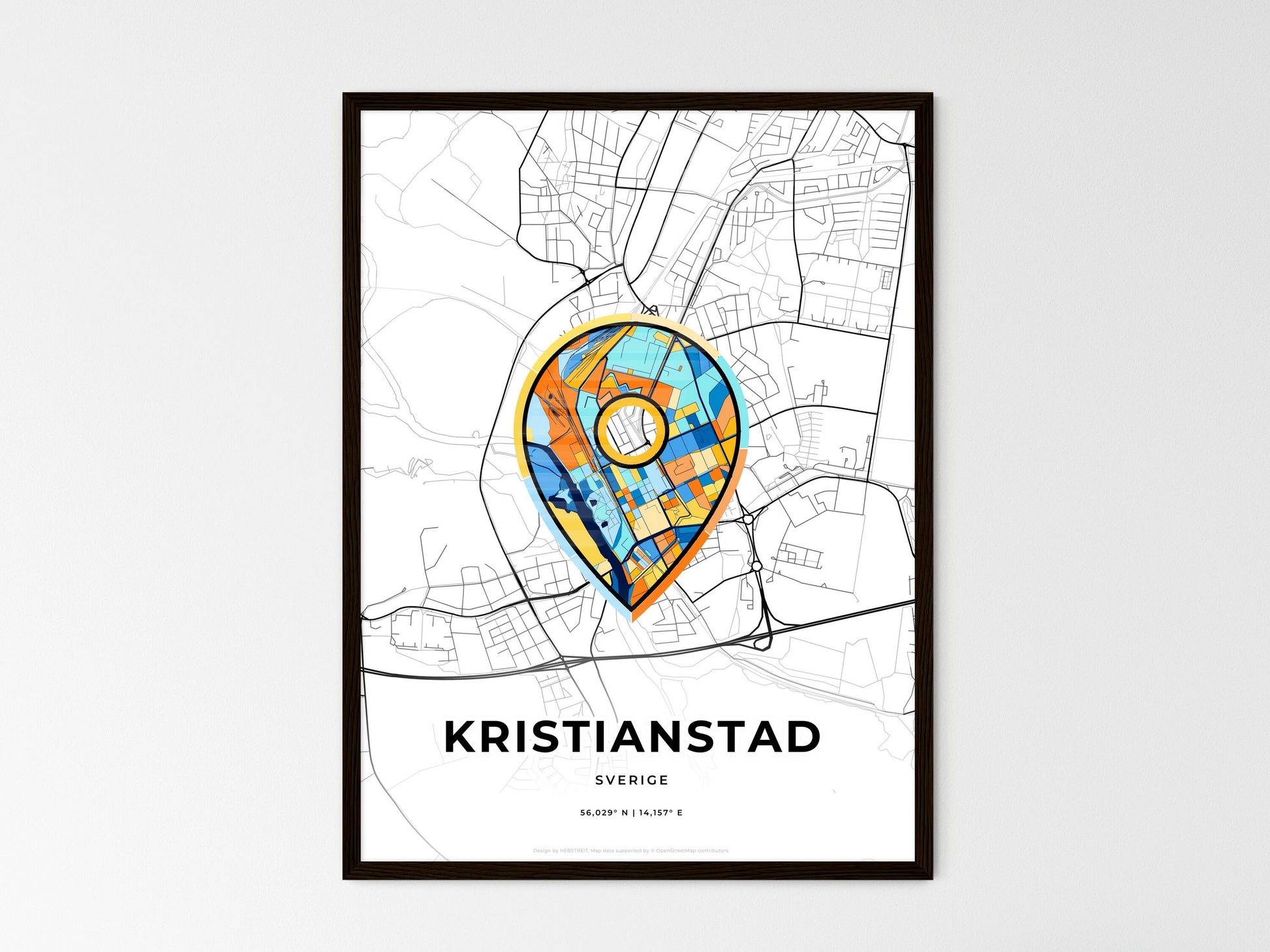 KRISTIANSTAD SWEDEN minimal art map with a colorful icon. Where it all began, Couple map gift. Style 1