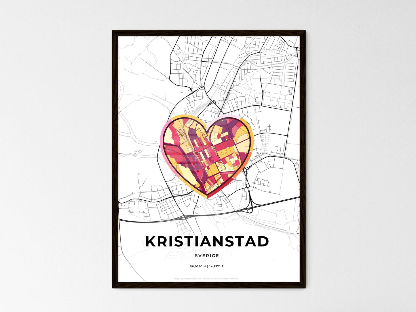 KRISTIANSTAD SWEDEN minimal art map with a colorful icon. Where it all began, Couple map gift. Style 2