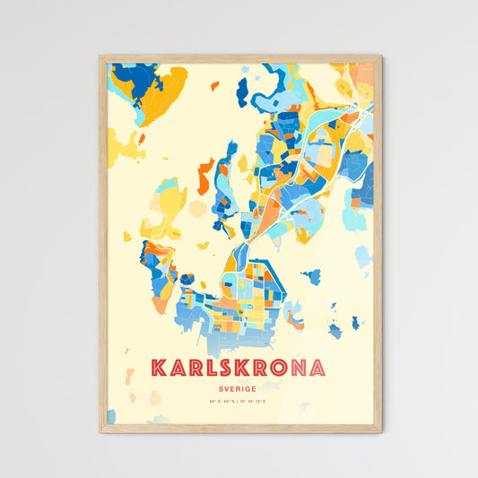 Colorful KARLSKRONA SWEDEN Fine Art Map Blue Orange