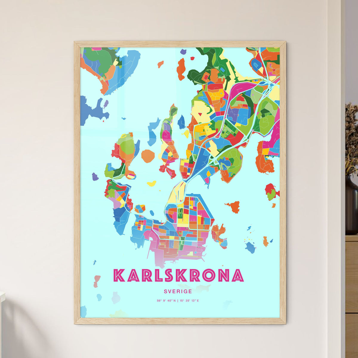 Colorful KARLSKRONA SWEDEN Fine Art Map Crazy Colors