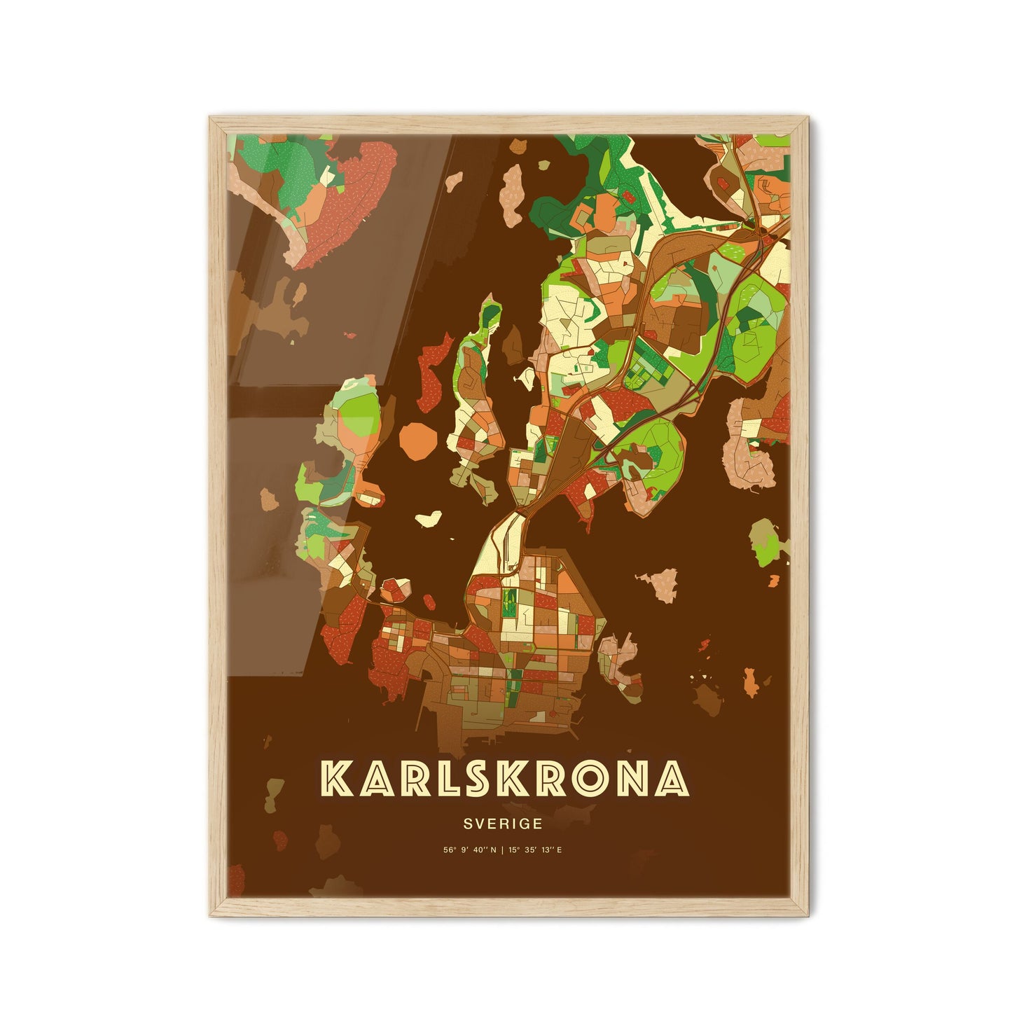 Colorful KARLSKRONA SWEDEN Fine Art Map Farmhouse