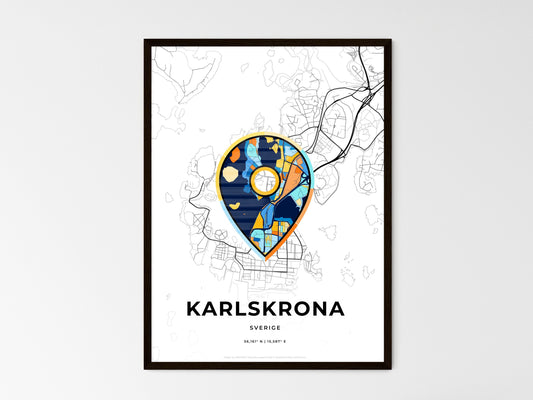 Karlskrona Sweden wedding art map with pointer icon