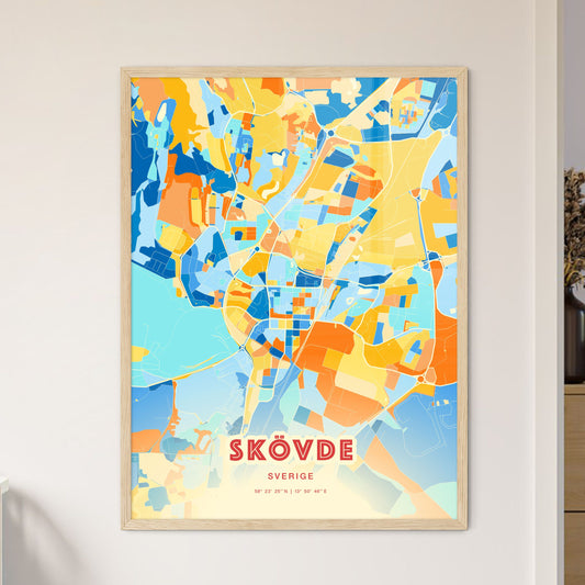 Colorful SKÖVDE SWEDEN Fine Art Map Blue Orange