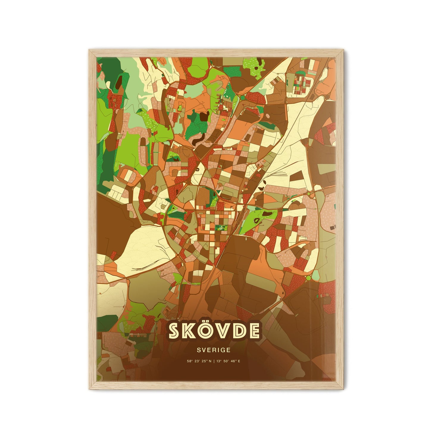 Colorful SKÖVDE SWEDEN Fine Art Map Farmhouse