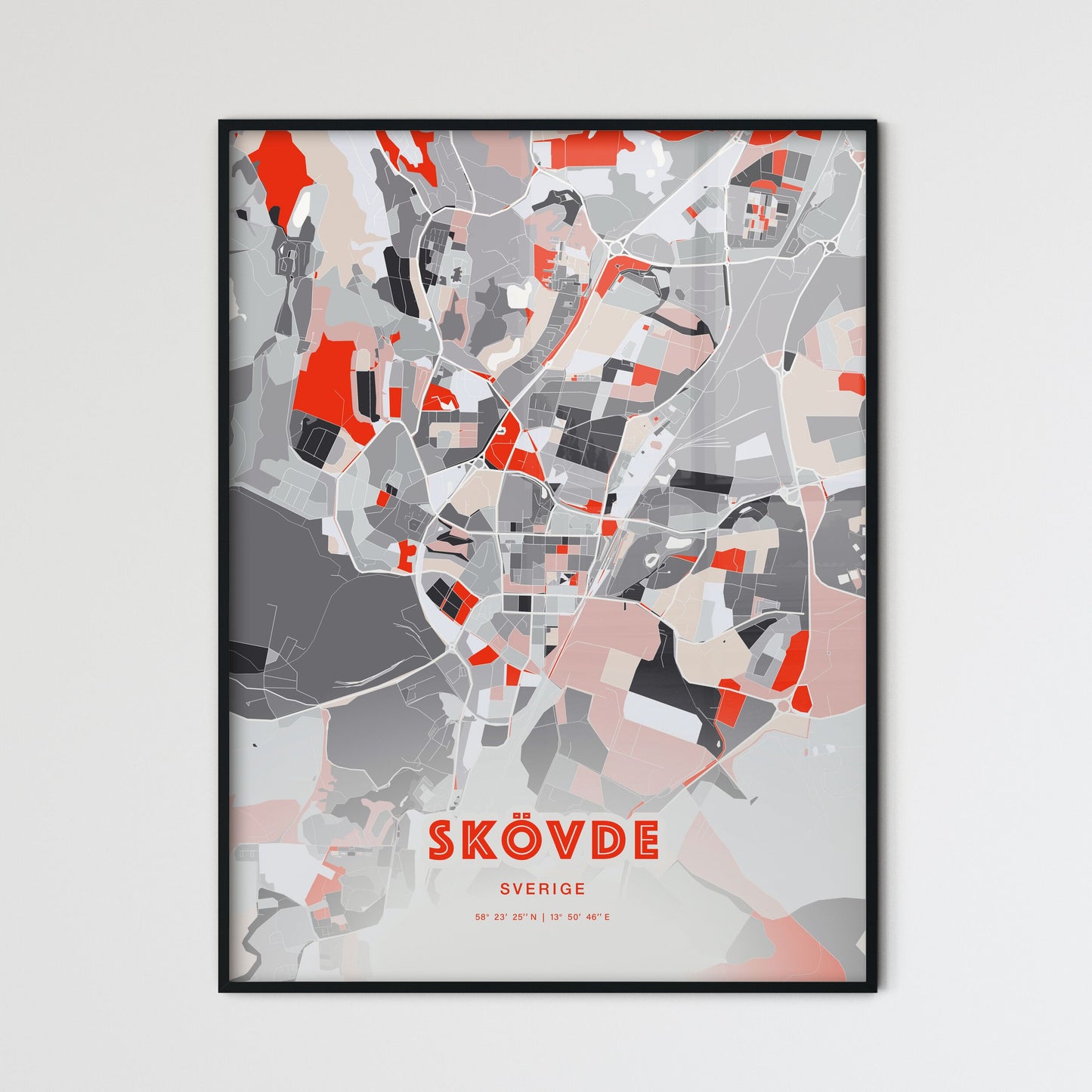 Colorful SKÖVDE SWEDEN Fine Art Map Modern