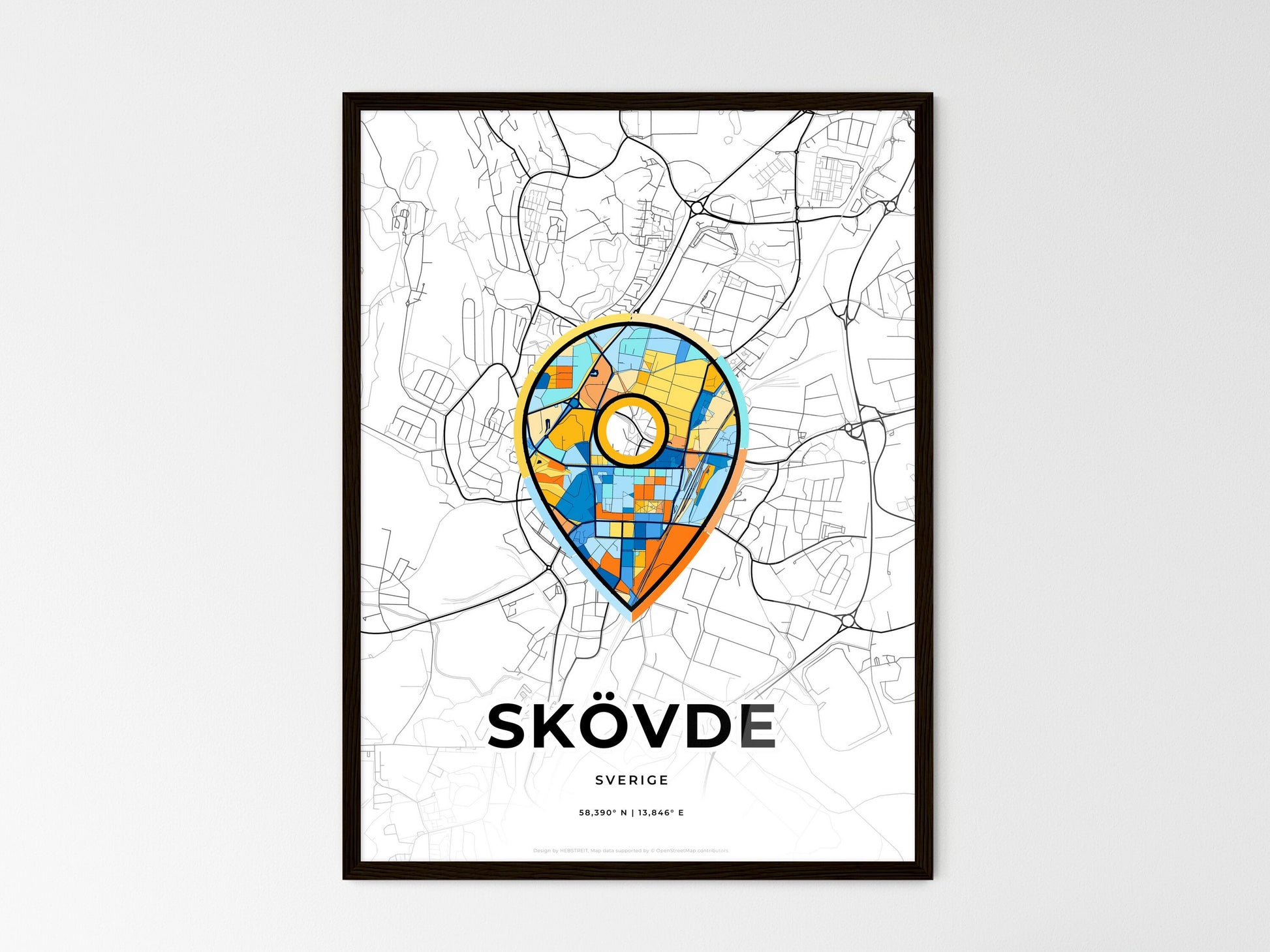 Skövde Sweden wedding art map with pointer icon
