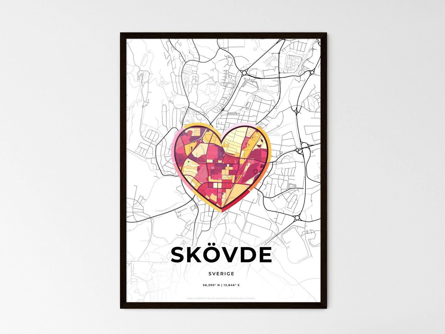 Skövde Sweden wedding art map with heart icon