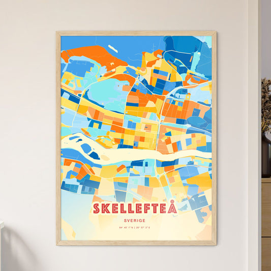 Colorful SKELLEFTEÅ SWEDEN Fine Art Map Blue Orange