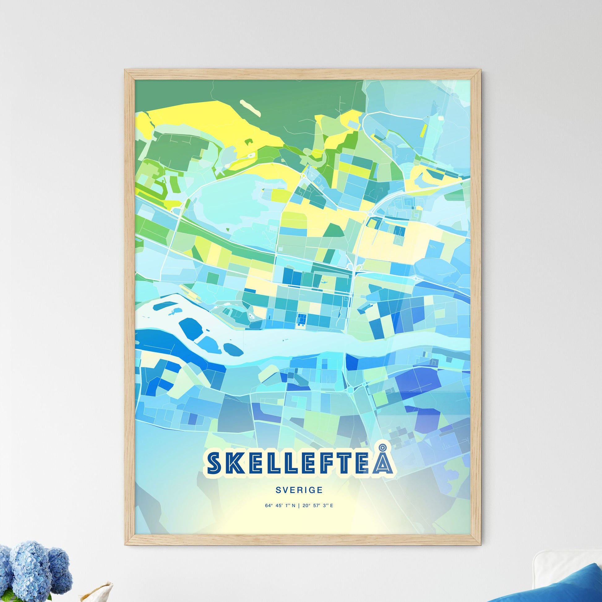 Colorful SKELLEFTEÅ SWEDEN Fine Art Map Cool Blue