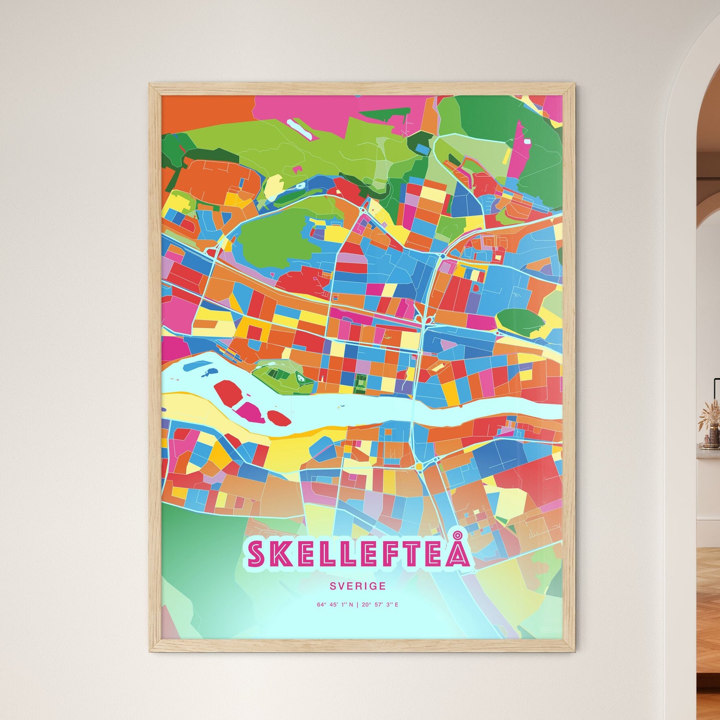Colorful SKELLEFTEÅ SWEDEN Fine Art Map Crazy Colors