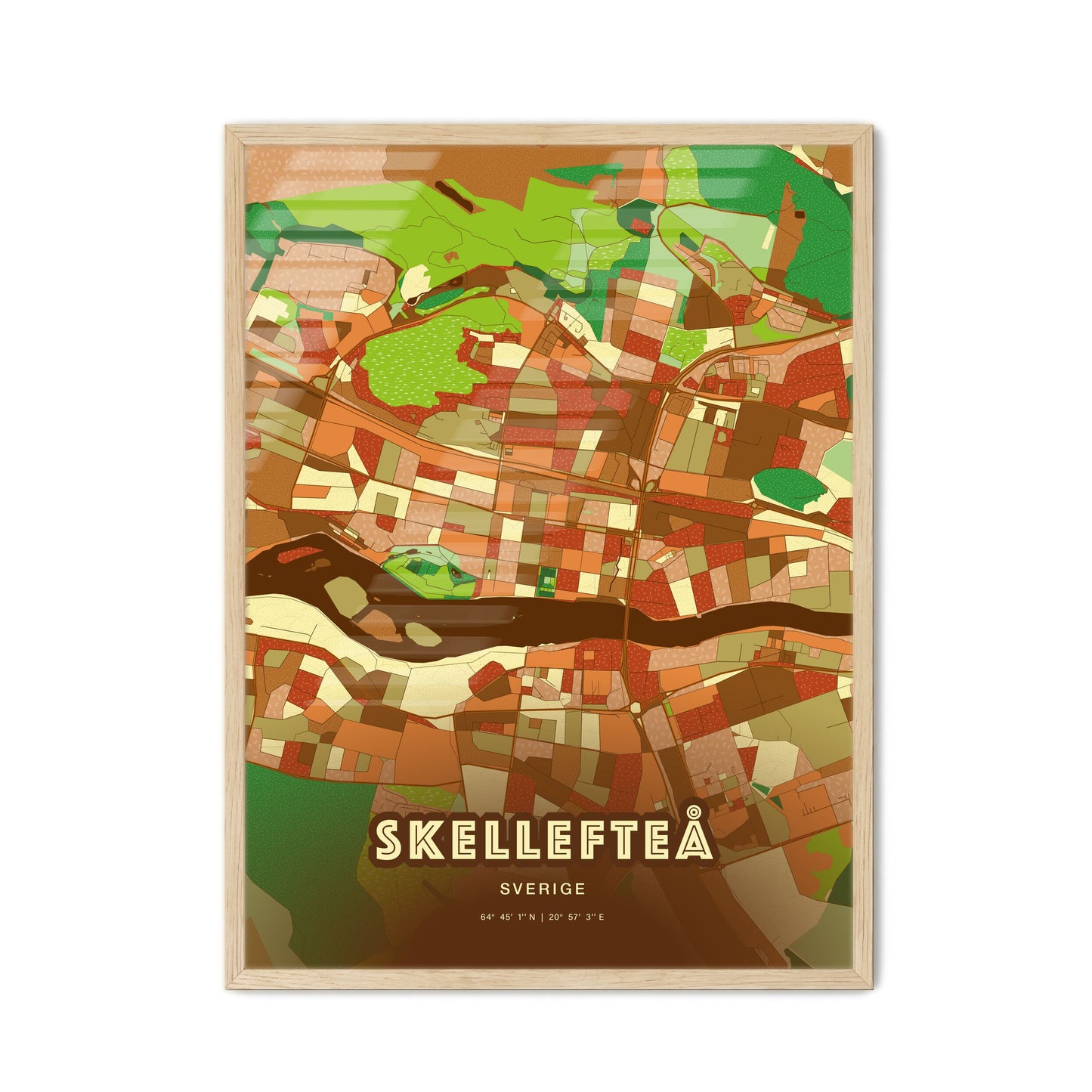 Colorful SKELLEFTEÅ SWEDEN Fine Art Map Farmhouse