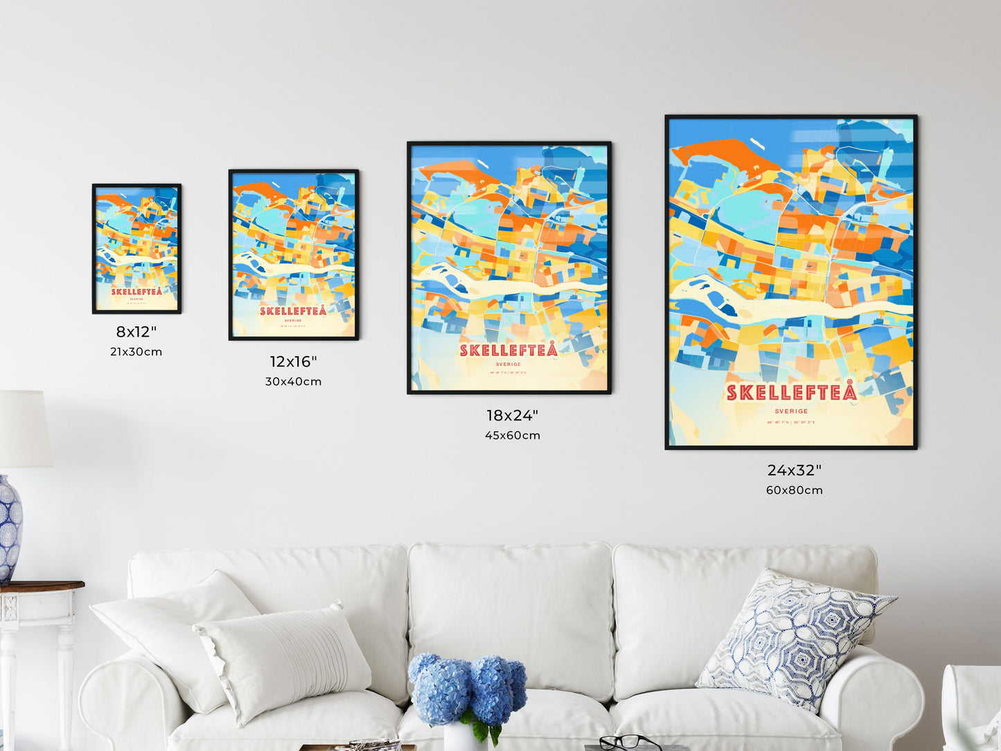 Colorful SKELLEFTEÅ SWEDEN Fine Art Map Blue Orange