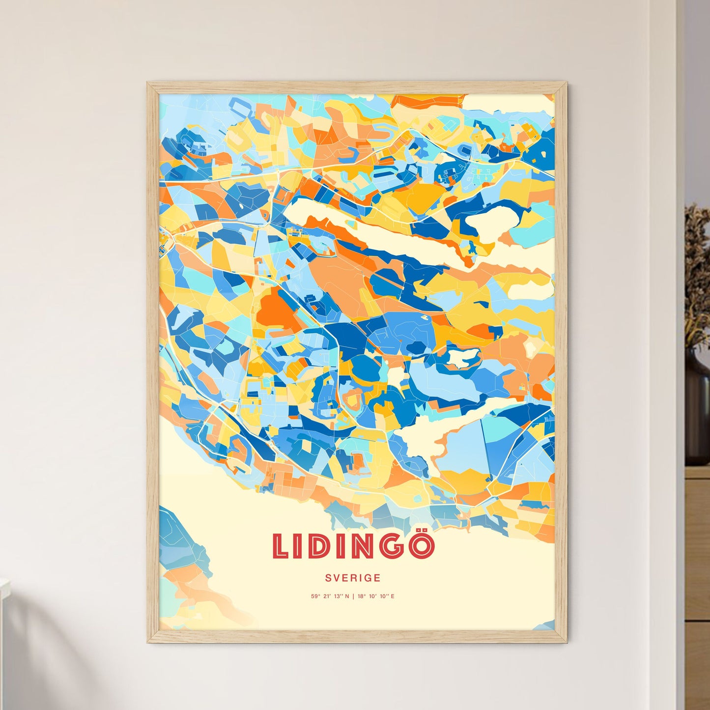 Colorful LIDINGÖ SWEDEN Fine Art Map Blue Orange