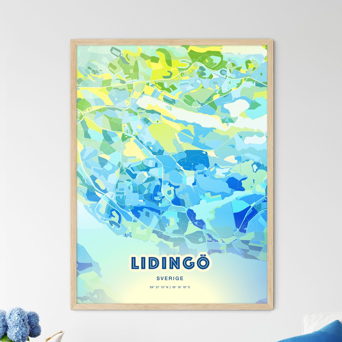 Colorful LIDINGÖ SWEDEN Fine Art Map Cool Blue