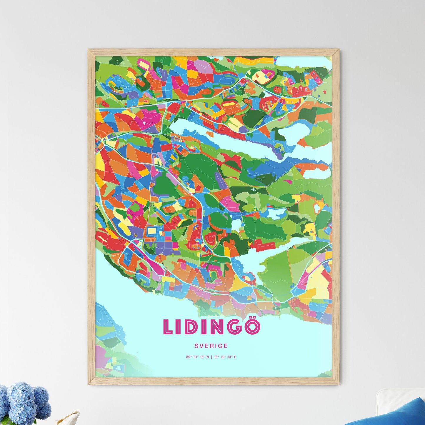 Colorful LIDINGÖ SWEDEN Fine Art Map Crazy Colors