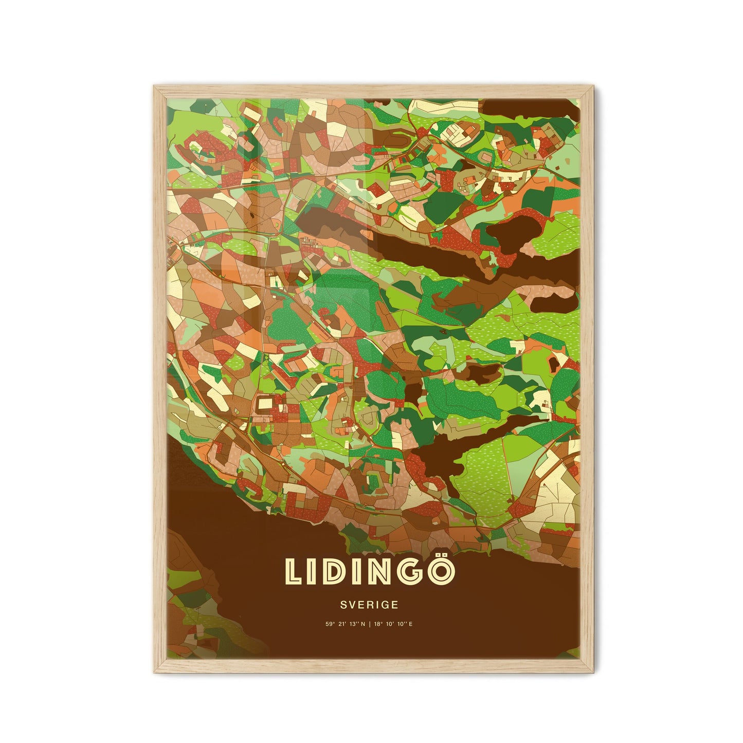 Colorful LIDINGÖ SWEDEN Fine Art Map Farmhouse