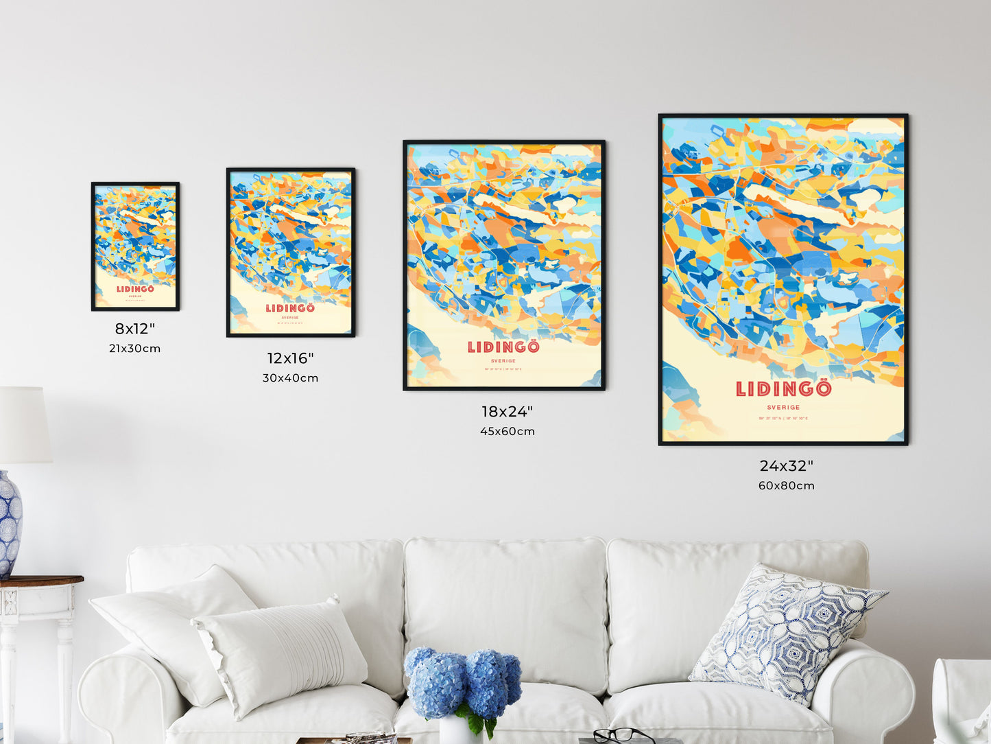 Colorful LIDINGÖ SWEDEN Fine Art Map Blue Orange