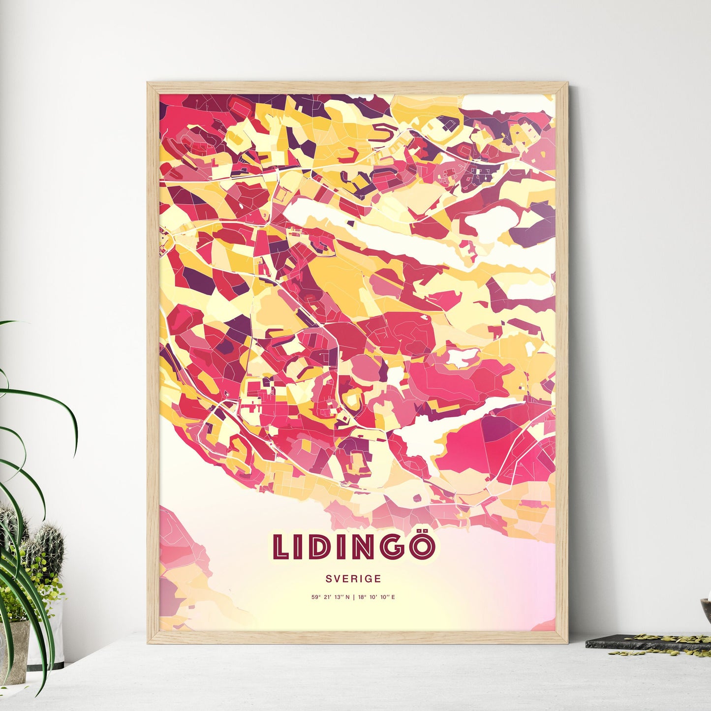 Colorful LIDINGÖ SWEDEN Fine Art Map Hot Red