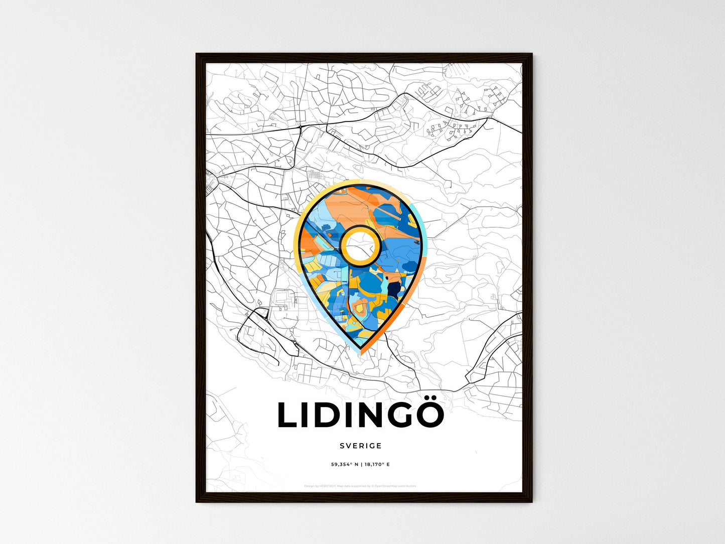 Lidingö Sweden wedding art map with pointer icon