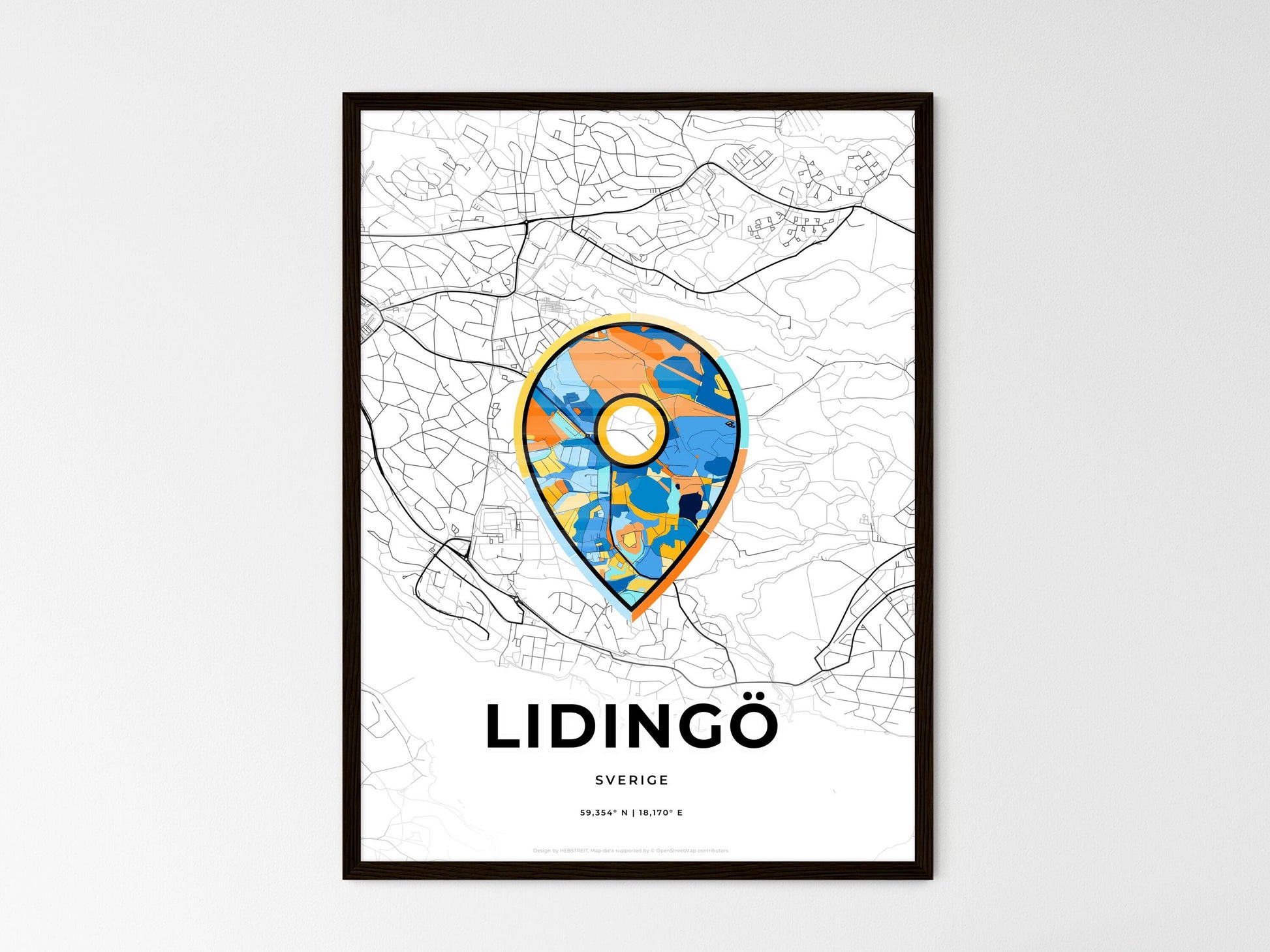Lidingö Sweden wedding art map with pointer icon