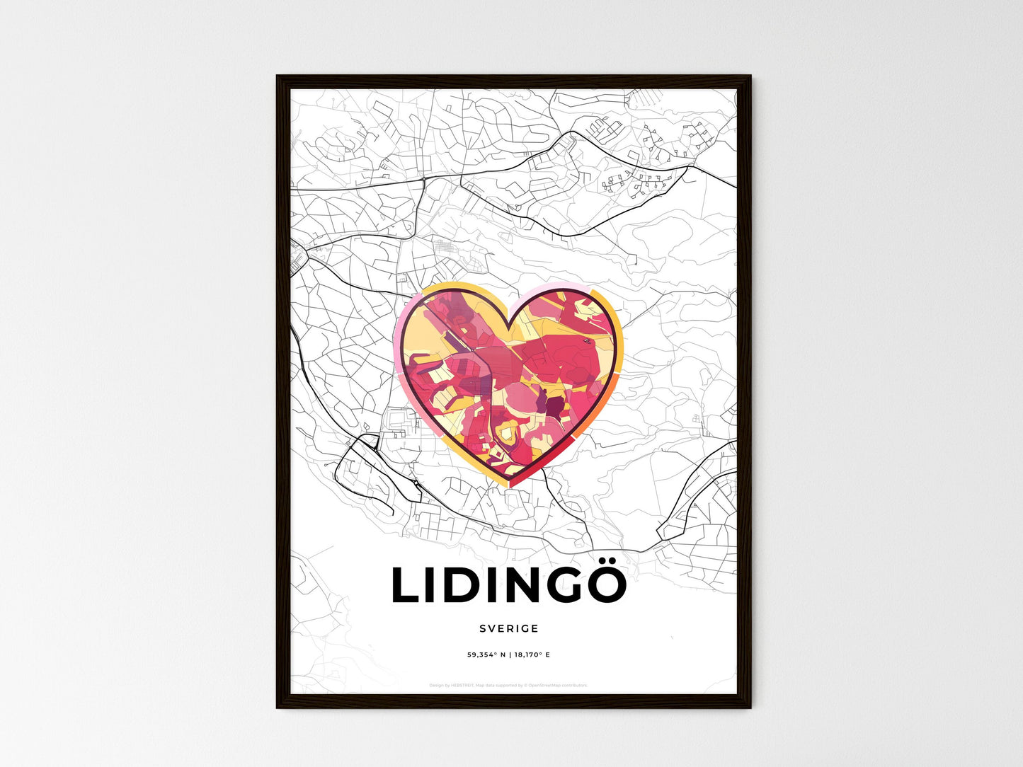 Lidingö Sweden wedding art map with heart icon