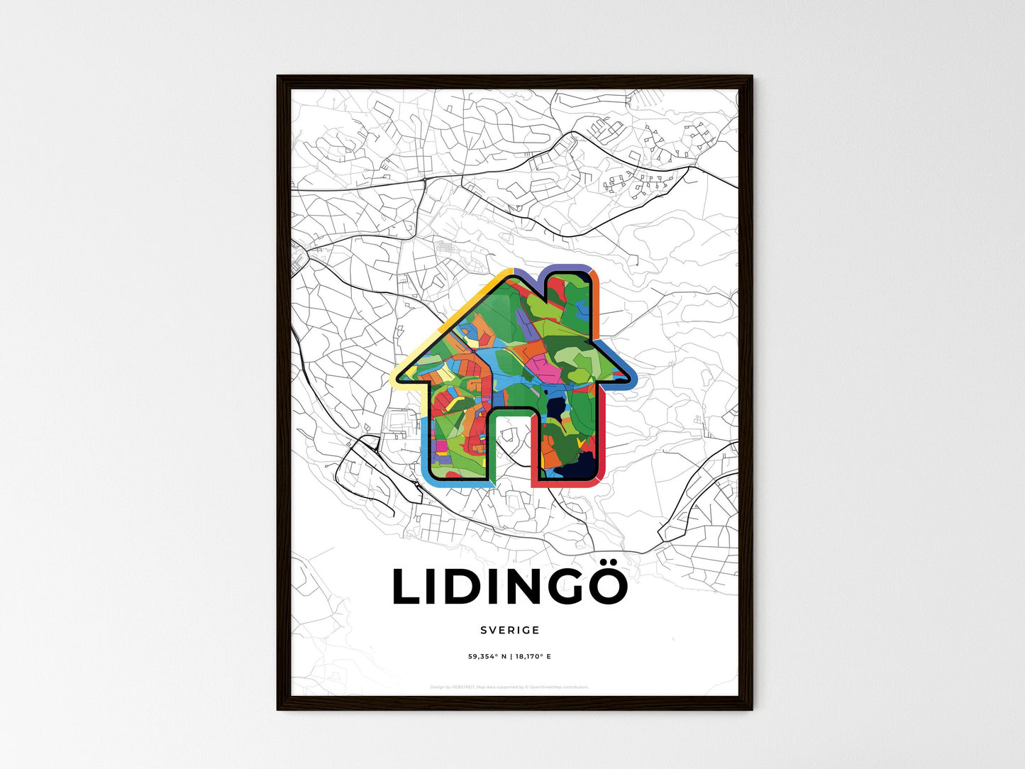 Lidingö Sweden wedding art map with home icon