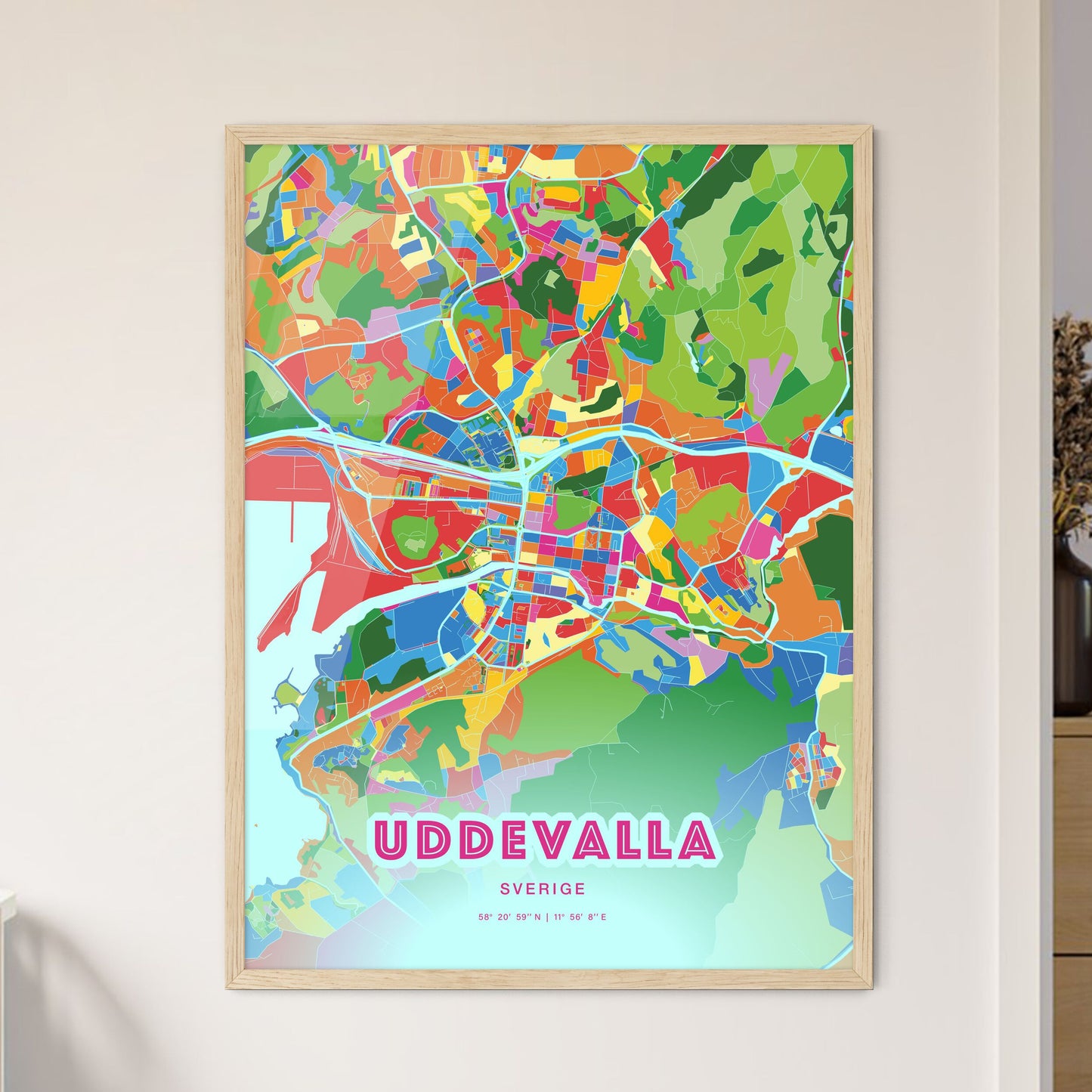 Colorful UDDEVALLA SWEDEN Fine Art Map Crazy Colors