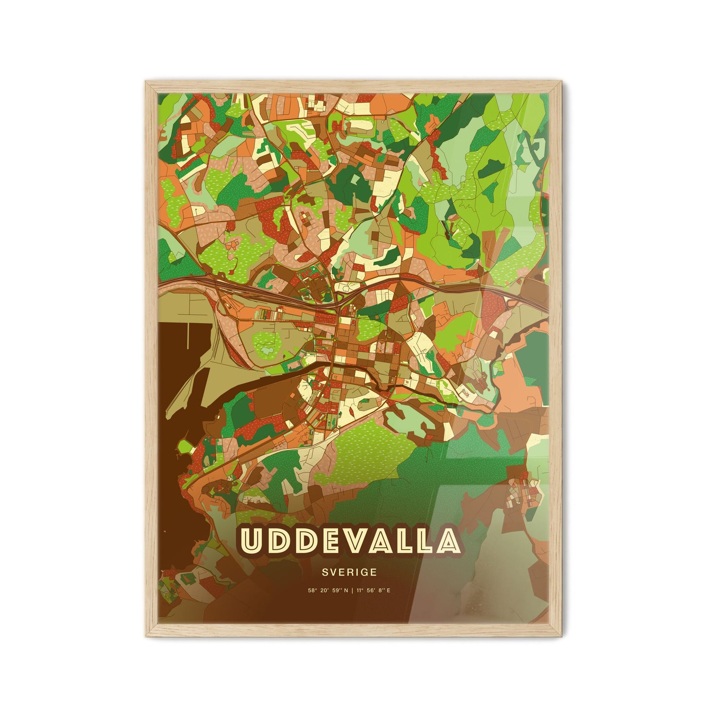 Colorful UDDEVALLA SWEDEN Fine Art Map Farmhouse