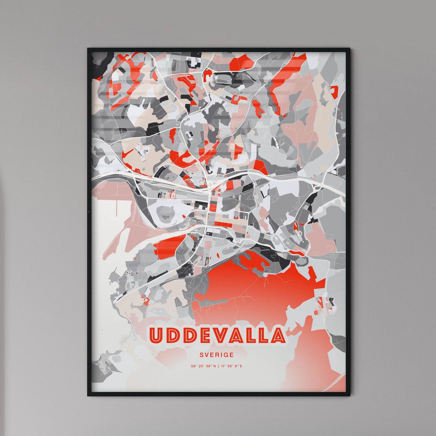 Colorful UDDEVALLA SWEDEN Fine Art Map Modern