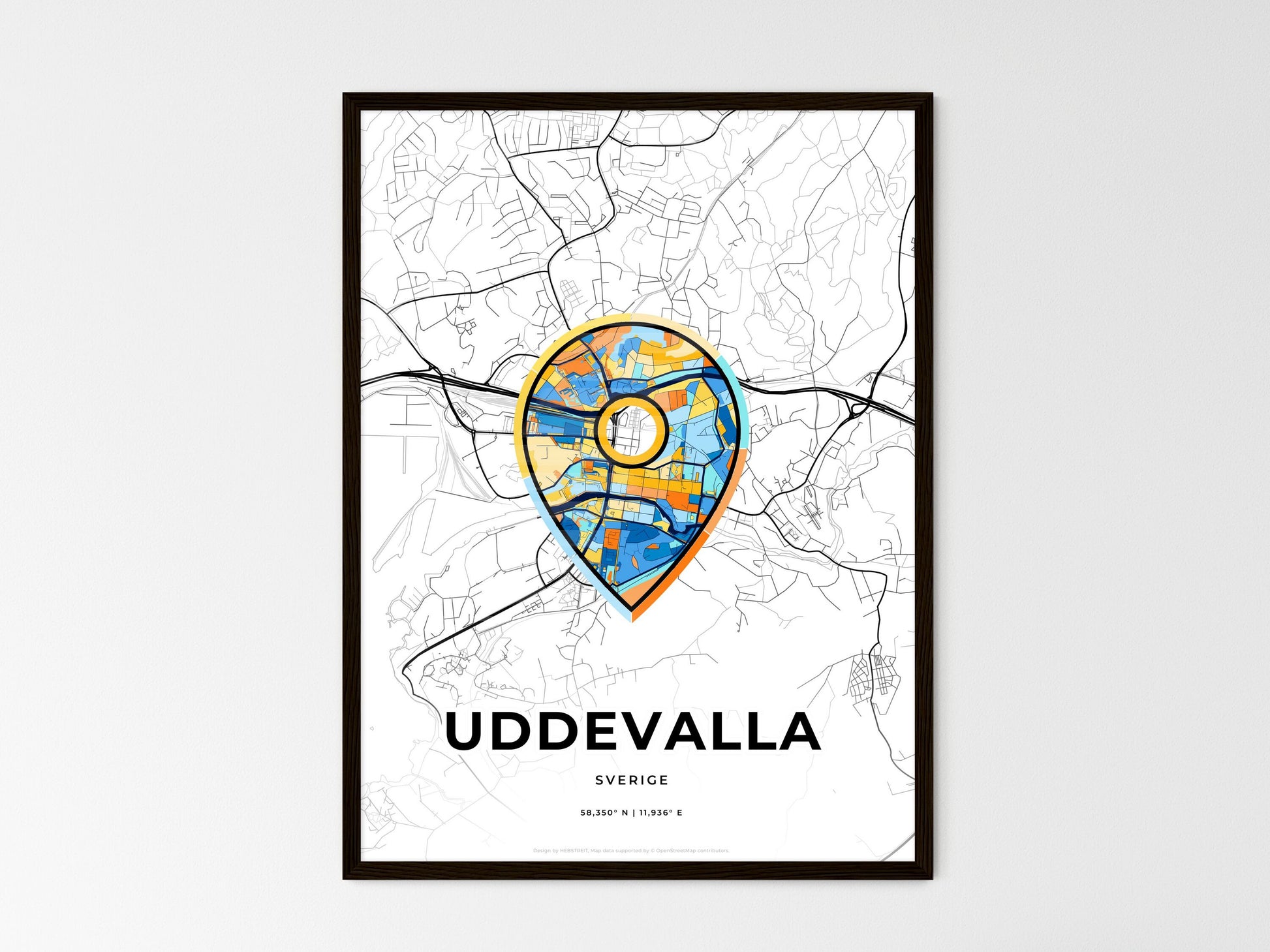 Uddevalla Sweden wedding art map with pointer icon