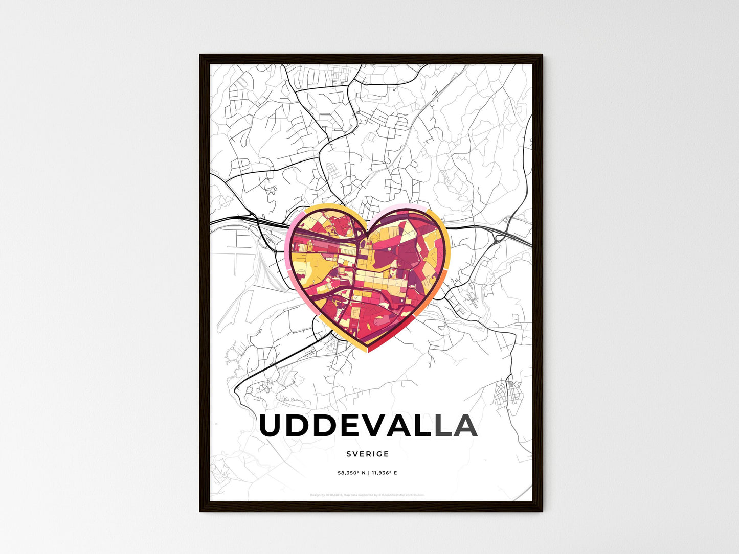 Uddevalla Sweden wedding art map with heart icon