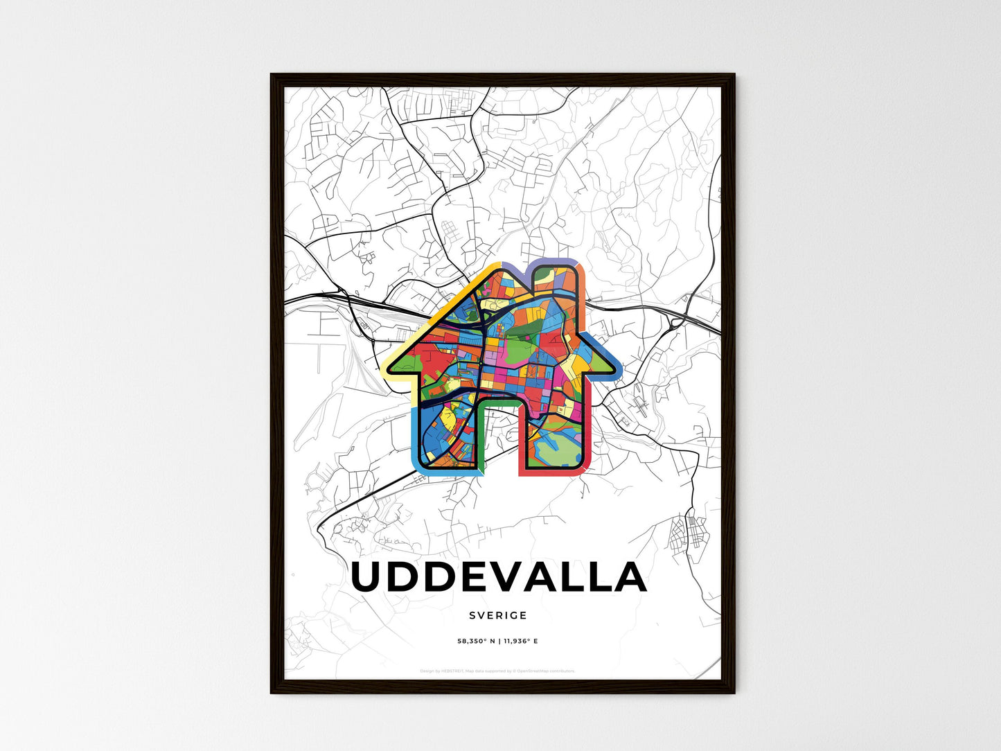 Uddevalla Sweden wedding art map with home icon
