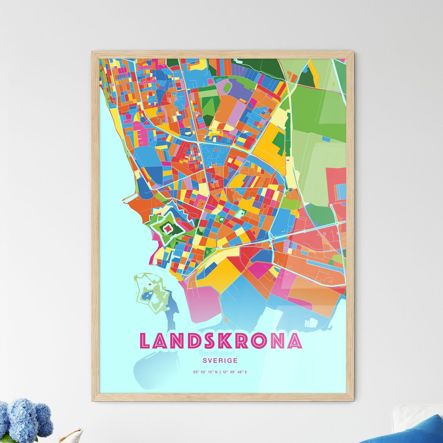 Colorful LANDSKRONA SWEDEN Fine Art Map Crazy Colors