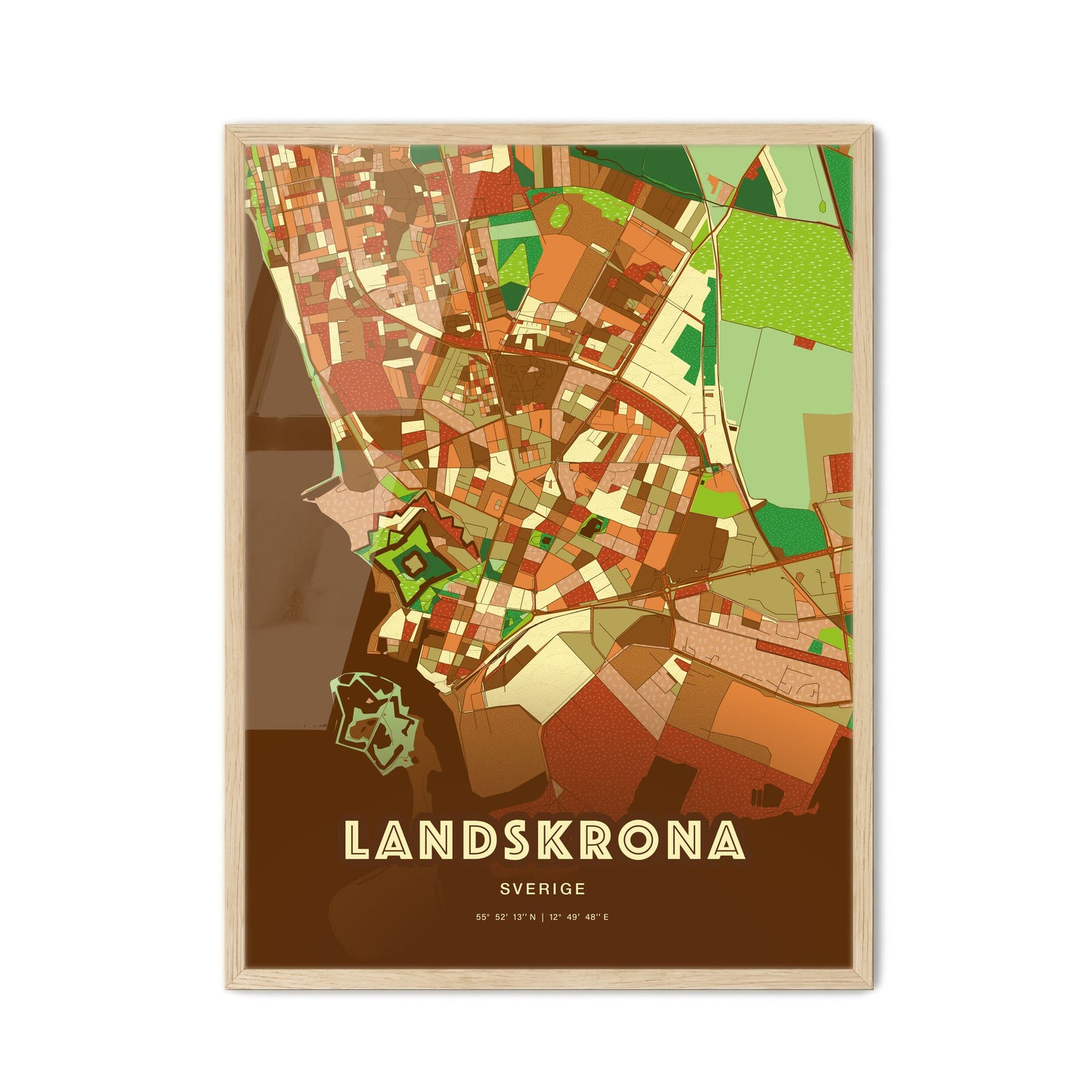 Colorful LANDSKRONA SWEDEN Fine Art Map Farmhouse