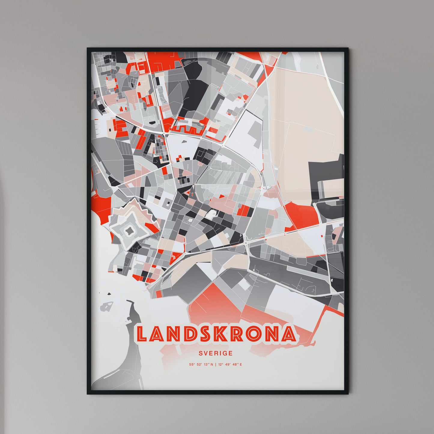 Colorful LANDSKRONA SWEDEN Fine Art Map Modern