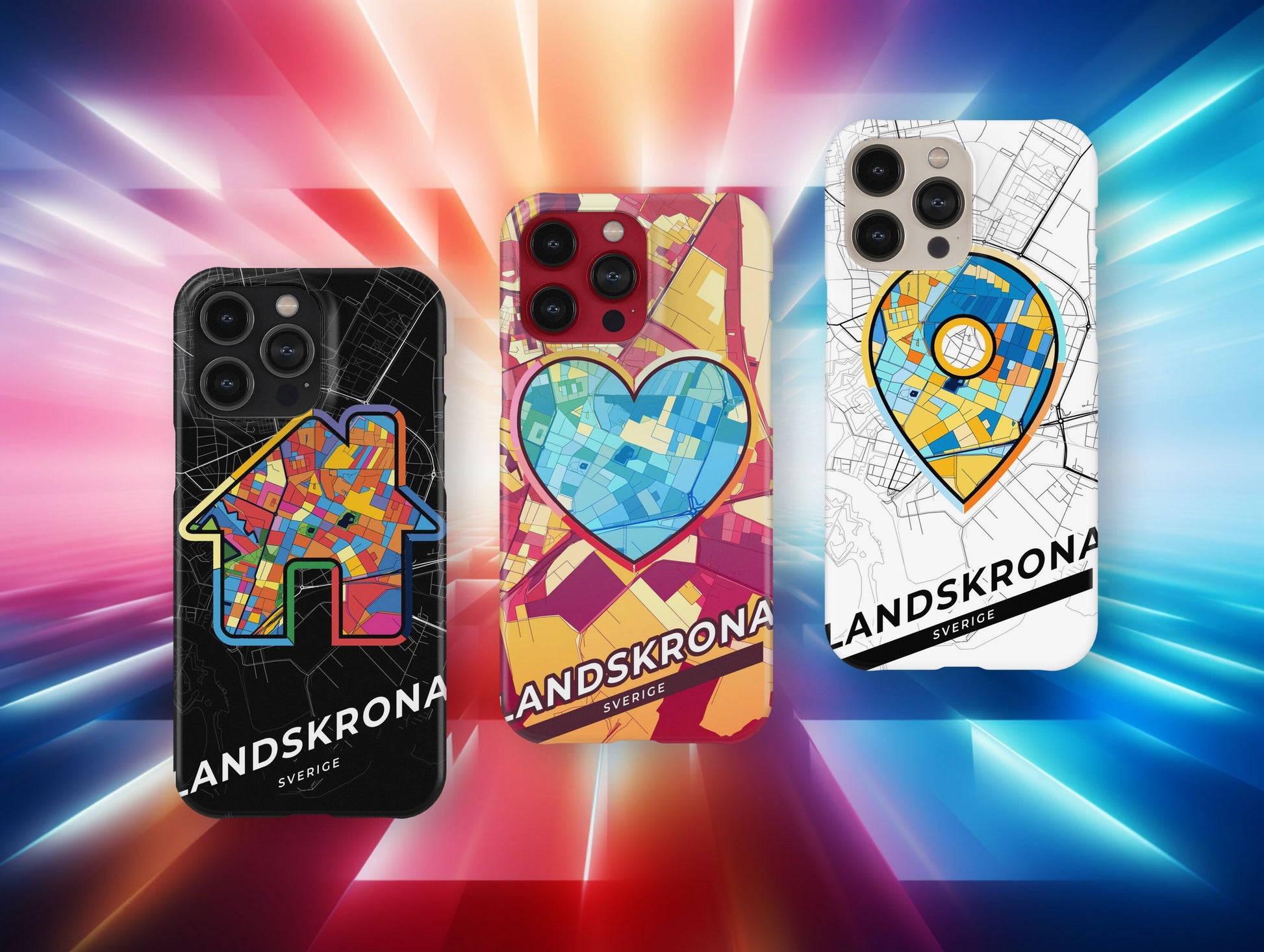 Landskrona Sweden slim phone case with colorful icon. Birthday, wedding or housewarming gift. Couple match cases.