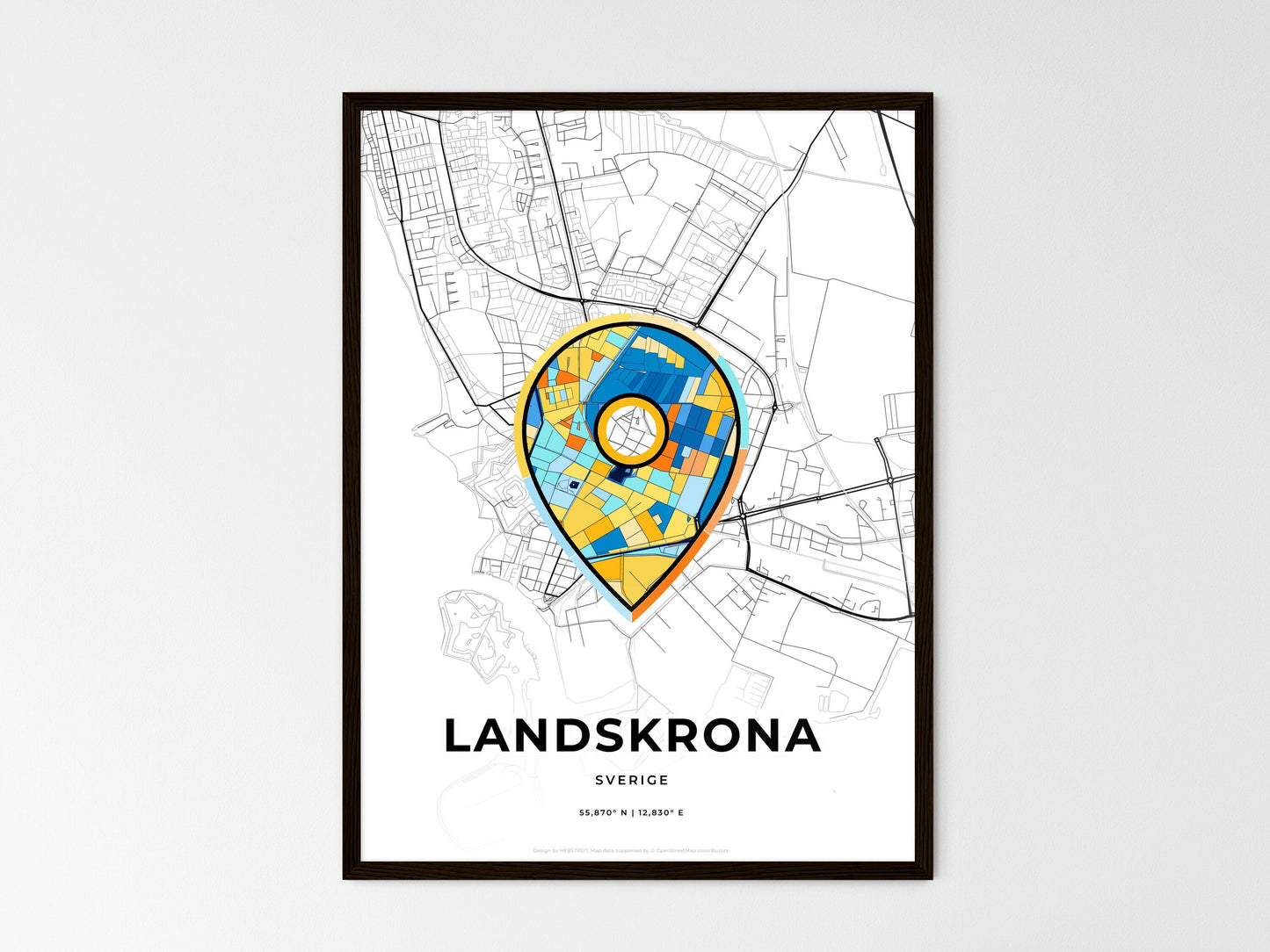 Landskrona Sweden wedding art map with pointer icon