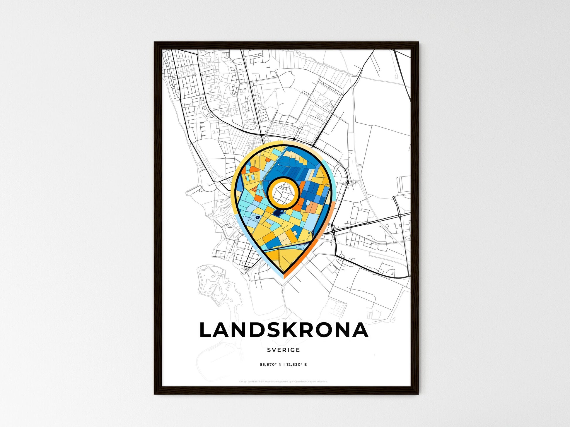 Landskrona Sweden wedding art map with pointer icon