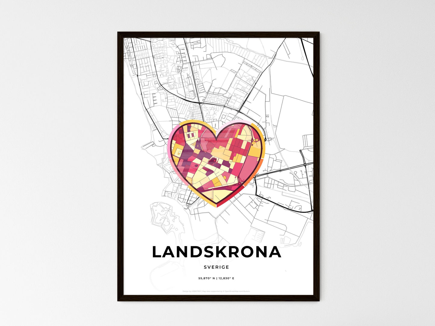 Landskrona Sweden wedding art map with heart icon