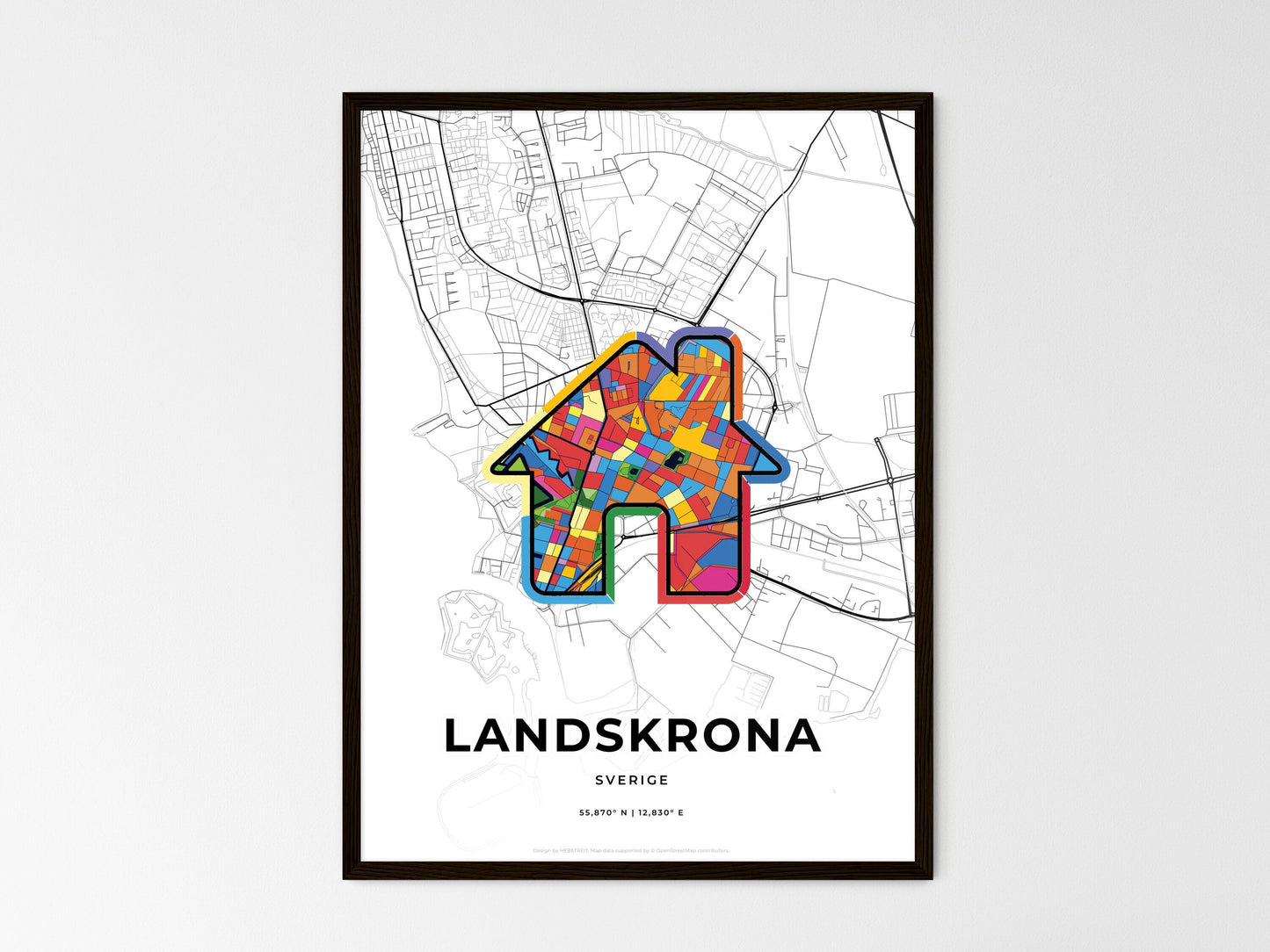 Landskrona Sweden wedding art map with home icon