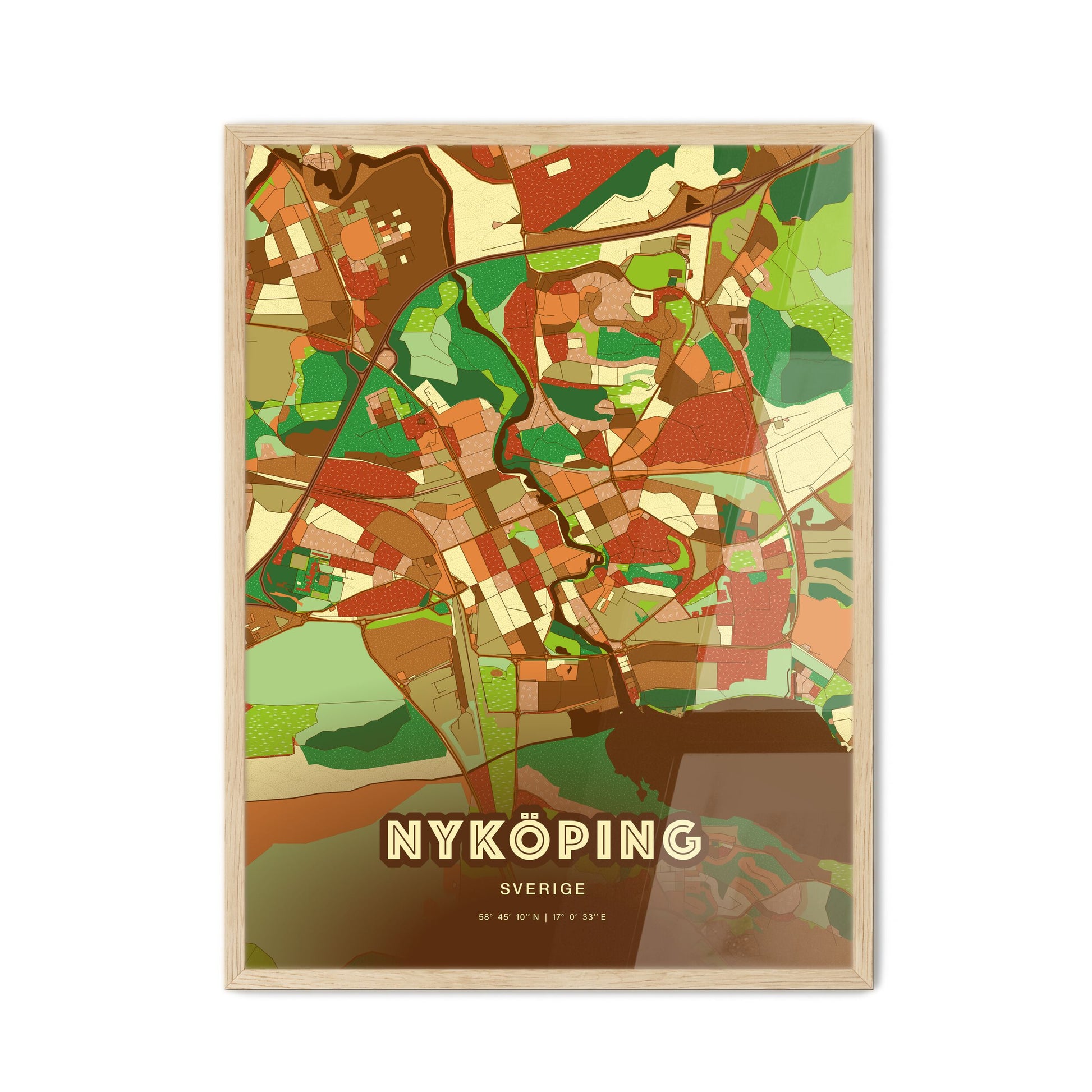 Colorful NYKÖPING SWEDEN Fine Art Map Farmhouse