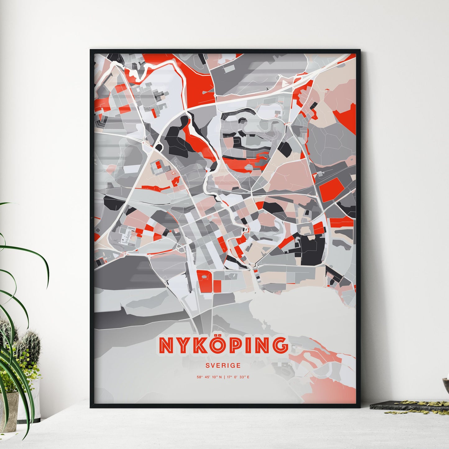 Colorful NYKÖPING SWEDEN Fine Art Map Modern