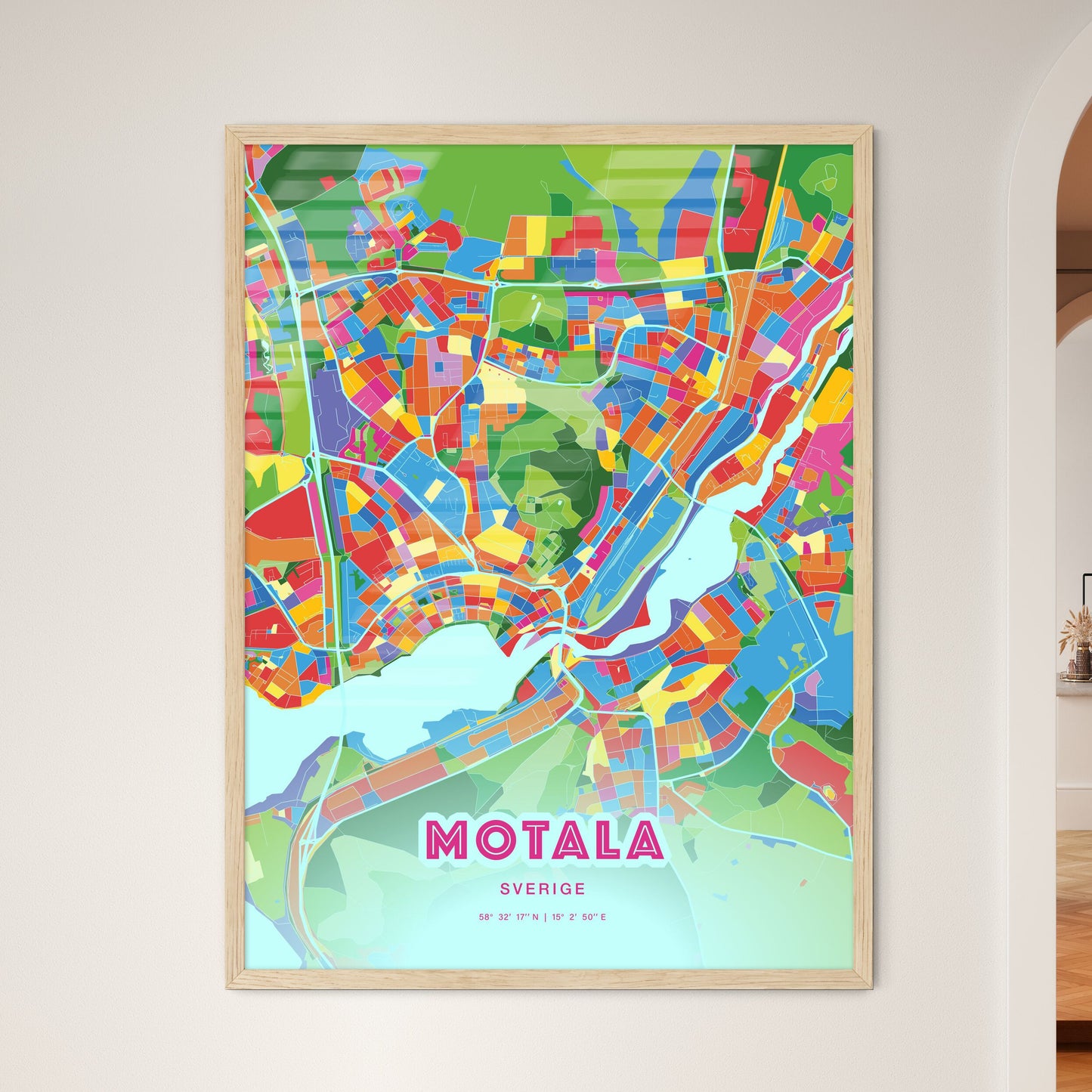Colorful MOTALA SWEDEN Fine Art Map Crazy Colors