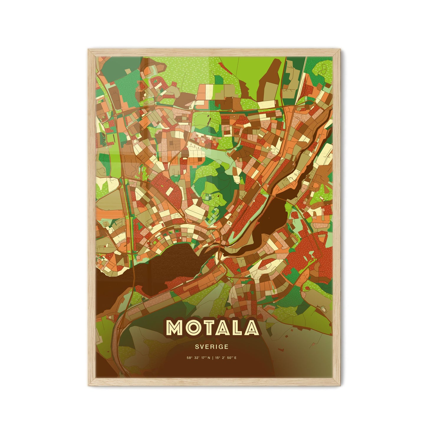 Colorful MOTALA SWEDEN Fine Art Map Farmhouse