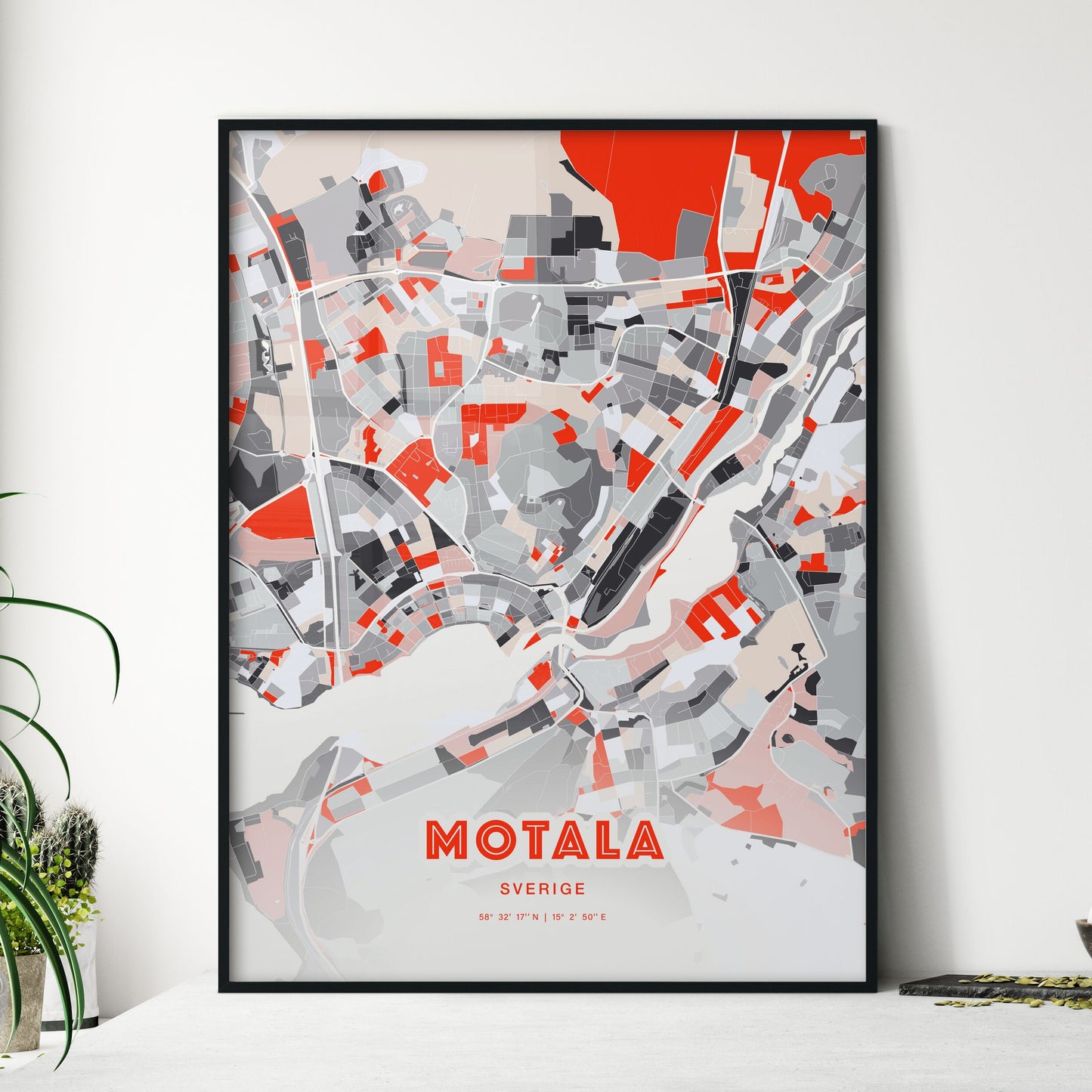 Colorful MOTALA SWEDEN Fine Art Map Modern