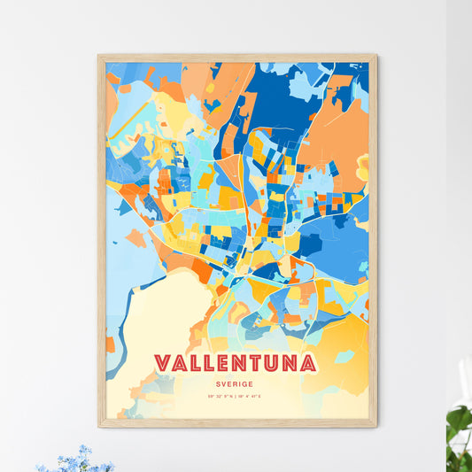 Colorful VALLENTUNA SWEDEN Fine Art Map Blue Orange